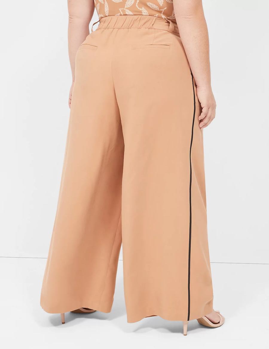 Lane Bryant Pleated Wide Leg With Side-Trim Women Pants Brown | ENQ4174RA