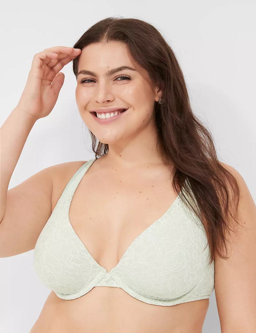 Lane Bryant Plunge with Lace Women Unlined Bra Light Green | SKA2158LP