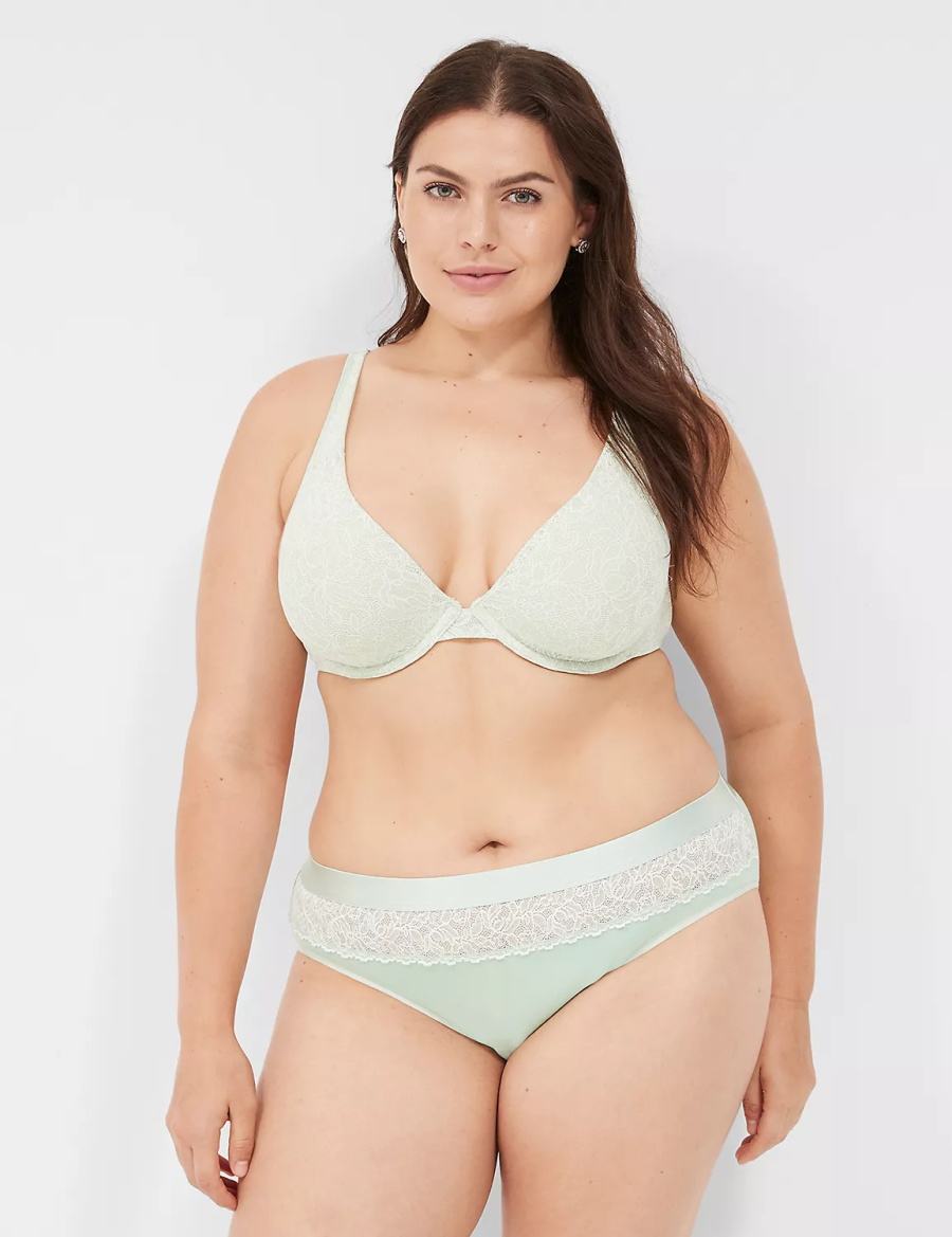 Lane Bryant Plunge with Lace Women Unlined Bra Light Green | SKA2158LP