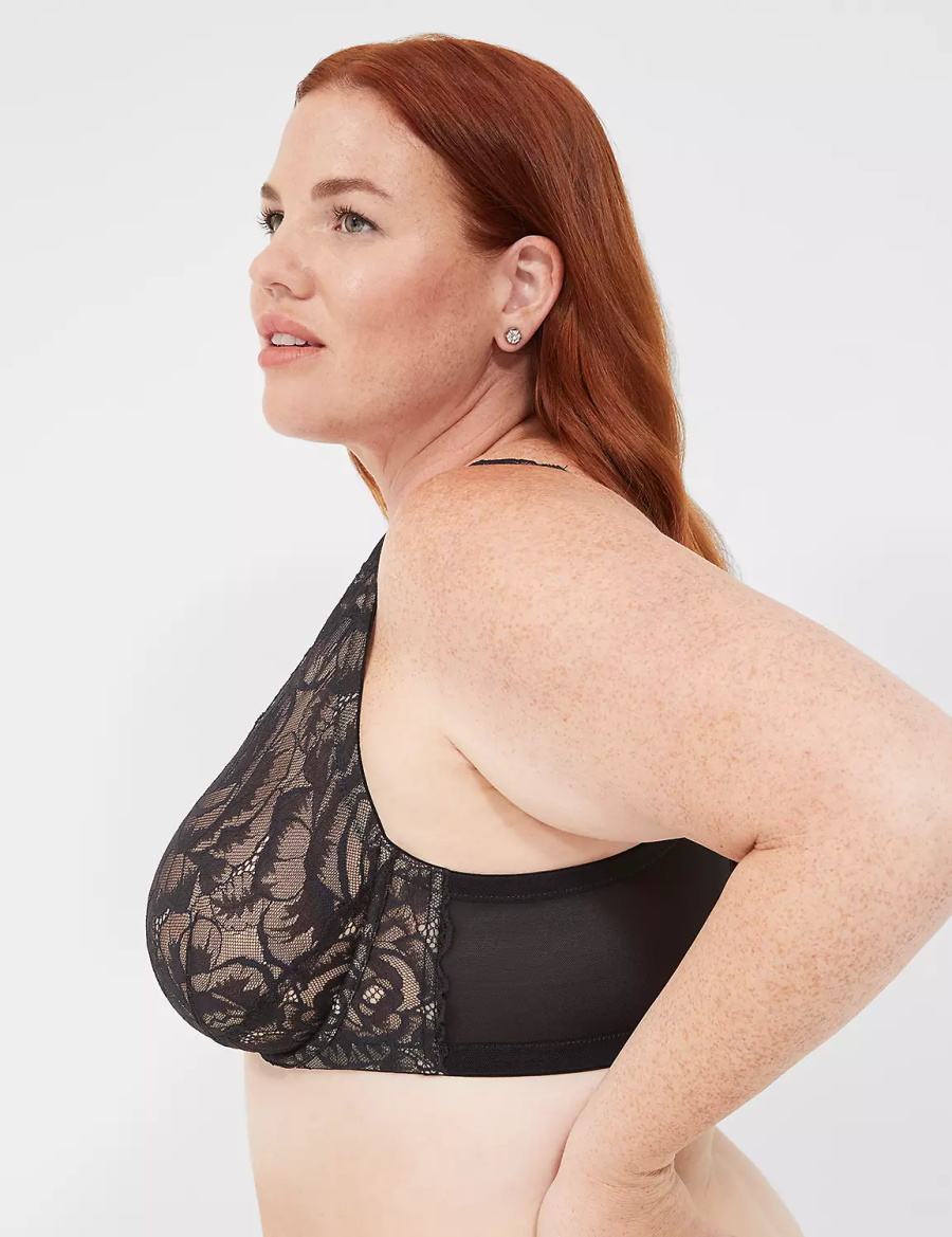 Lane Bryant Plunge with Lace Women Unlined Bra Black | BRN5286QQ