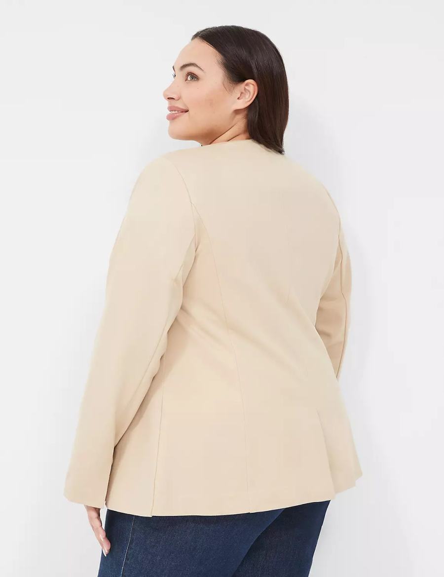 Lane Bryant Ponte Bryant Collarless Women Blazers Khaki | CSO9630KS