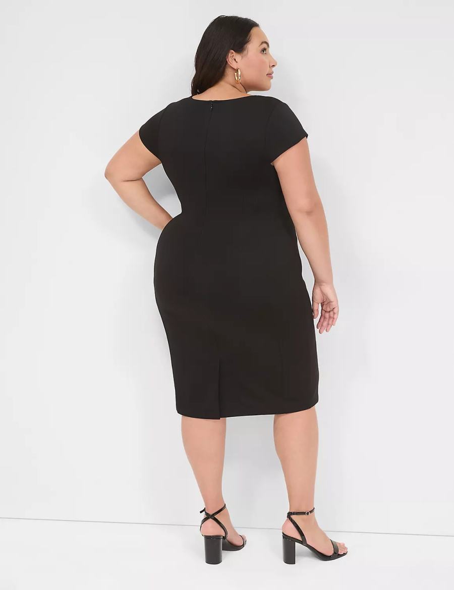 Lane Bryant Ponte Cap-Sleeve Crew-Neck Women Casual Dress Black | MKT9033YN