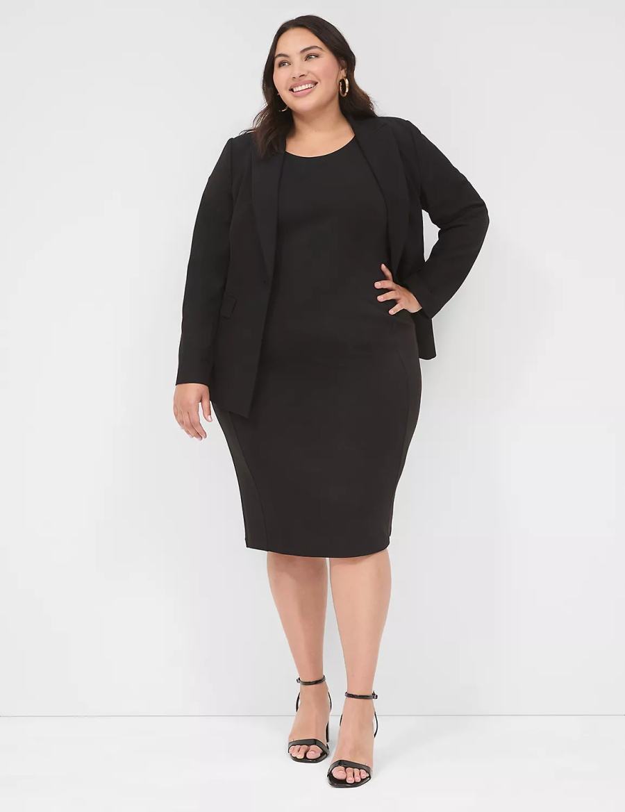 Lane Bryant Ponte Cap-Sleeve Crew-Neck Women Casual Dress Black | MKT9033YN