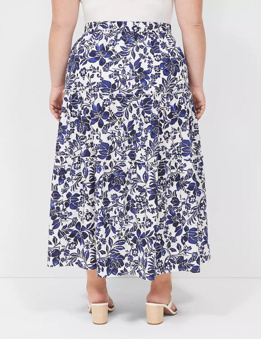 Lane Bryant Poplin Tiered Maxi Women Skirts Navy White | VFU827FB