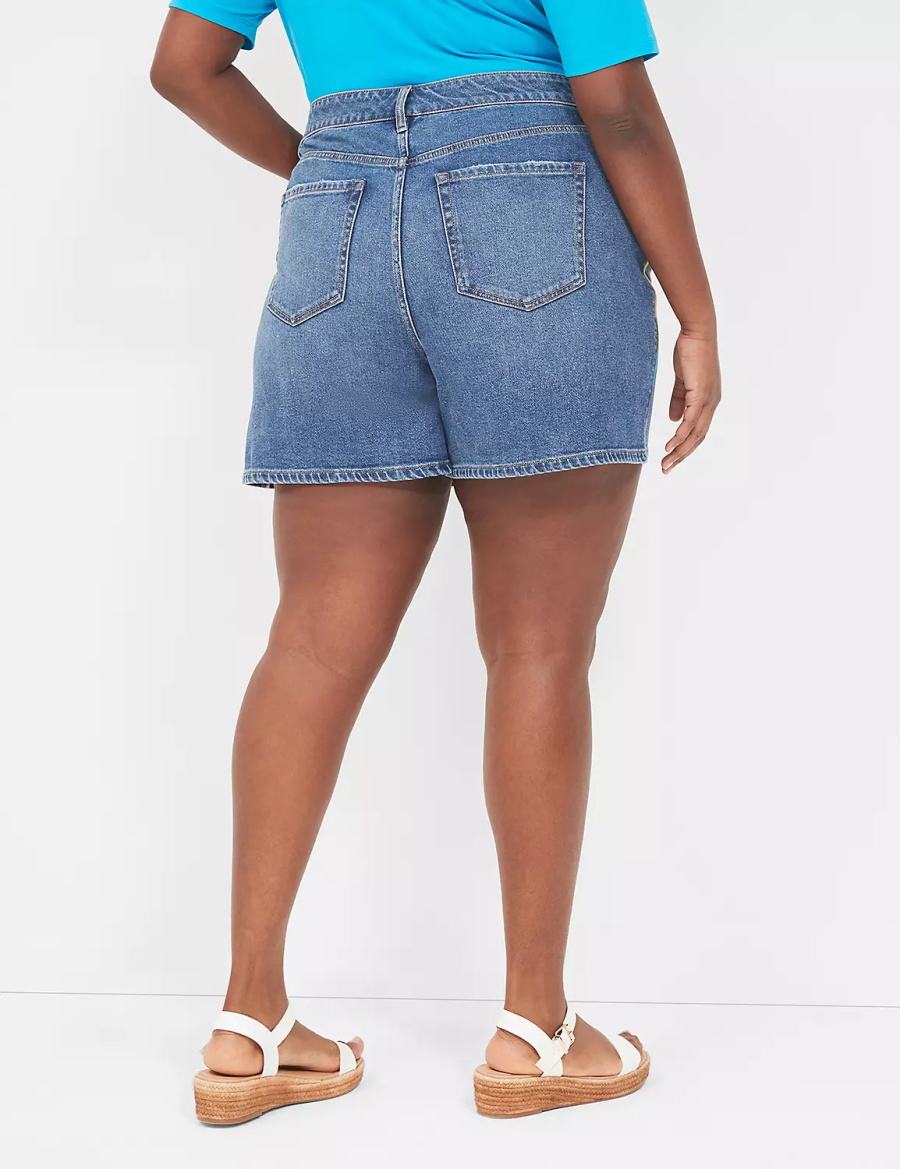 Lane Bryant Pride Boyfriend Fit Jean With Embroidery Women Shorts Blue | VZI9329KV