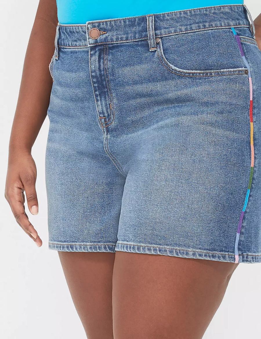 Lane Bryant Pride Boyfriend Fit Jean With Embroidery Women Shorts Blue | VZI9329KV