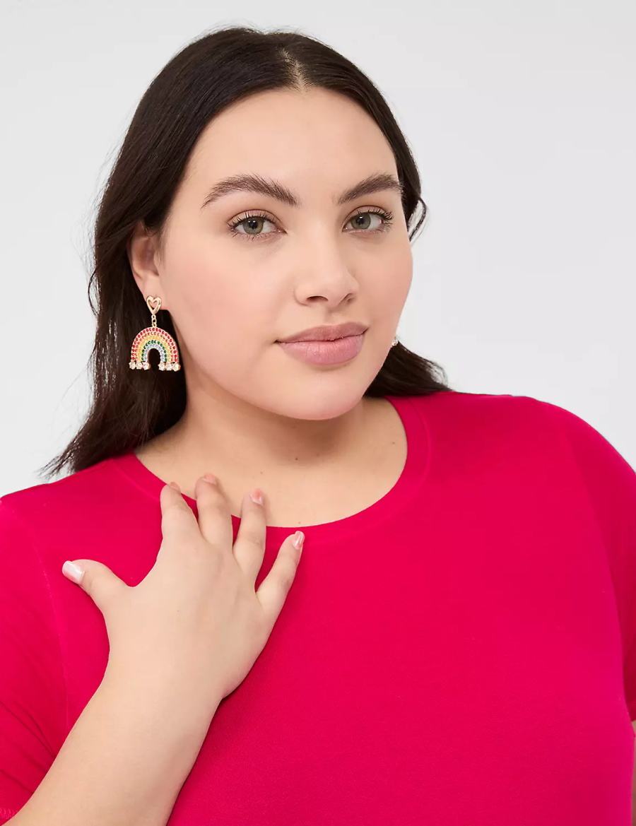 Lane Bryant Pride Pave Rainbow Drop Women Earrings Gold | SRG6720TD