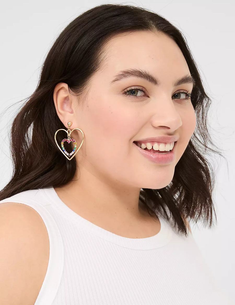 Lane Bryant Pride Rainbow Heart Drop Women Earrings Gold | LAY5698MT