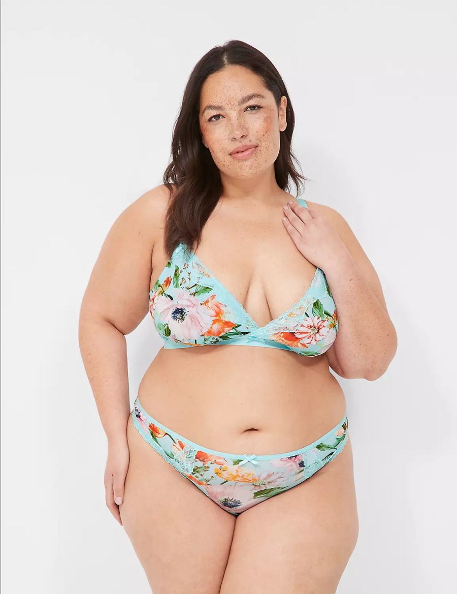 Lane Bryant Printed Lace-Trim Tanga Women Briefs Turquoise | WMZ3665EL