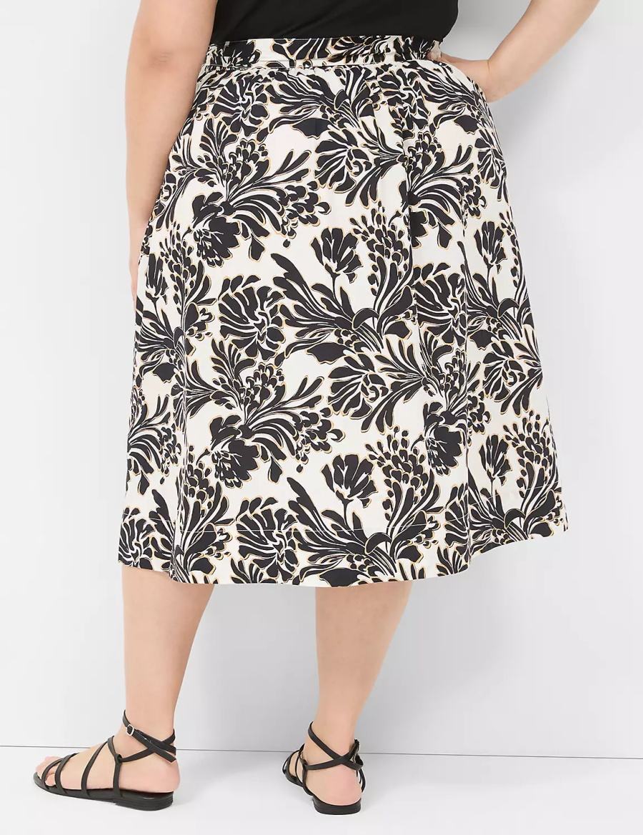 Lane Bryant Printed Midi Women Skirts Black | FBO4482WL