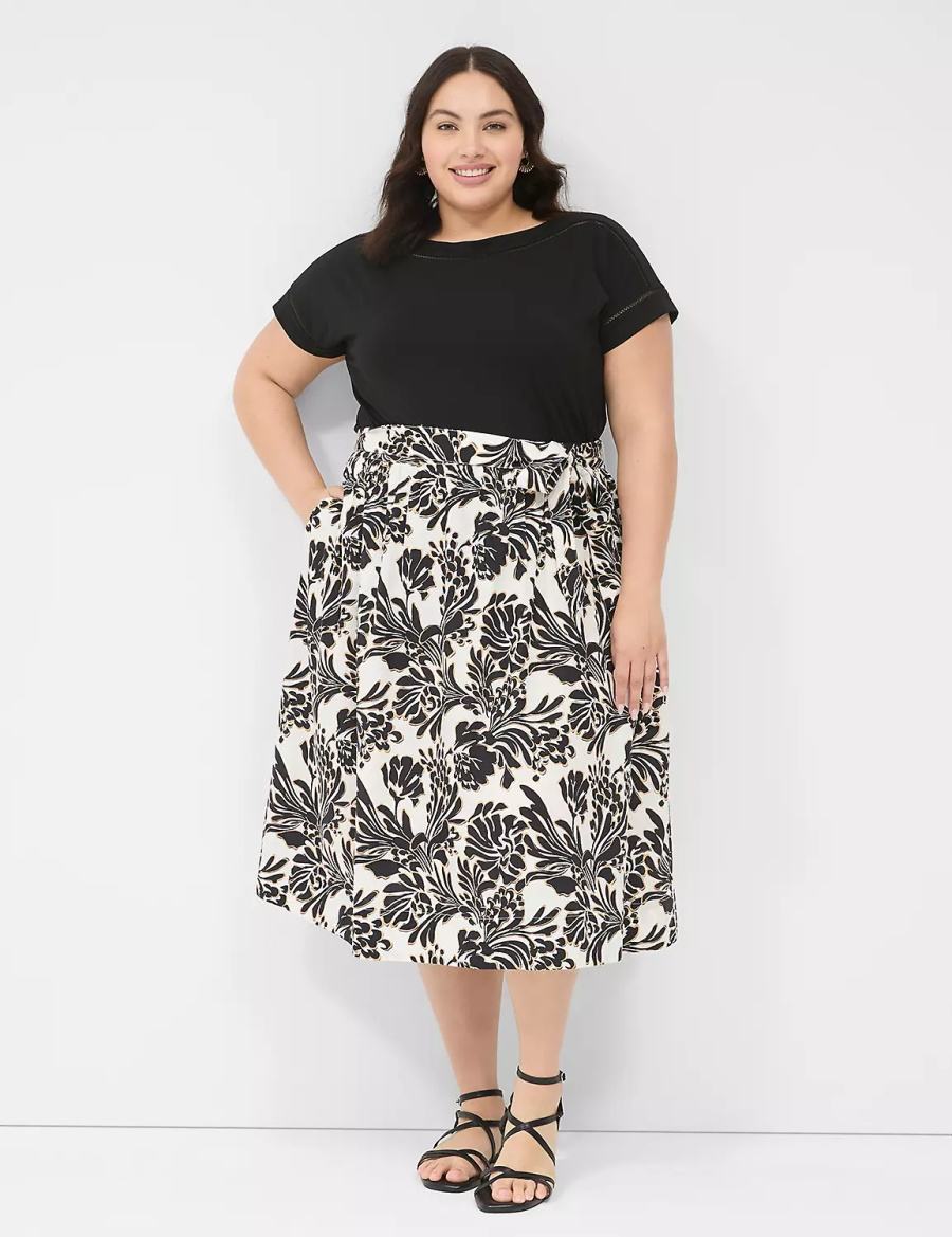 Lane Bryant Printed Midi Women Skirts Black | FBO4482WL