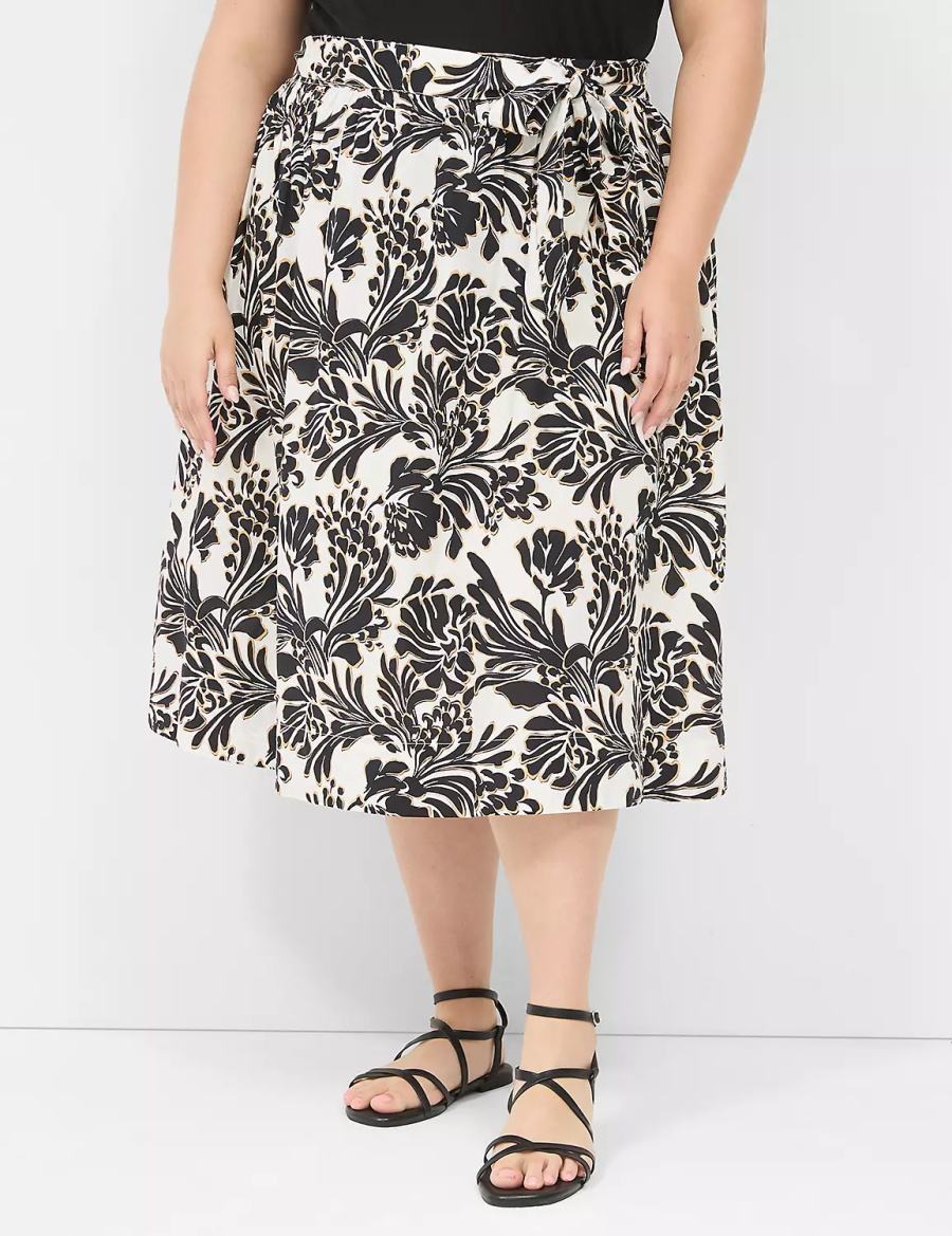 Lane Bryant Printed Midi Women Skirts Black | FBO4482WL