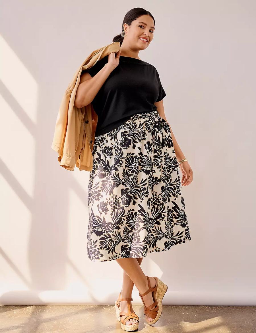 Lane Bryant Printed Midi Women Skirts Black | FBO4482WL