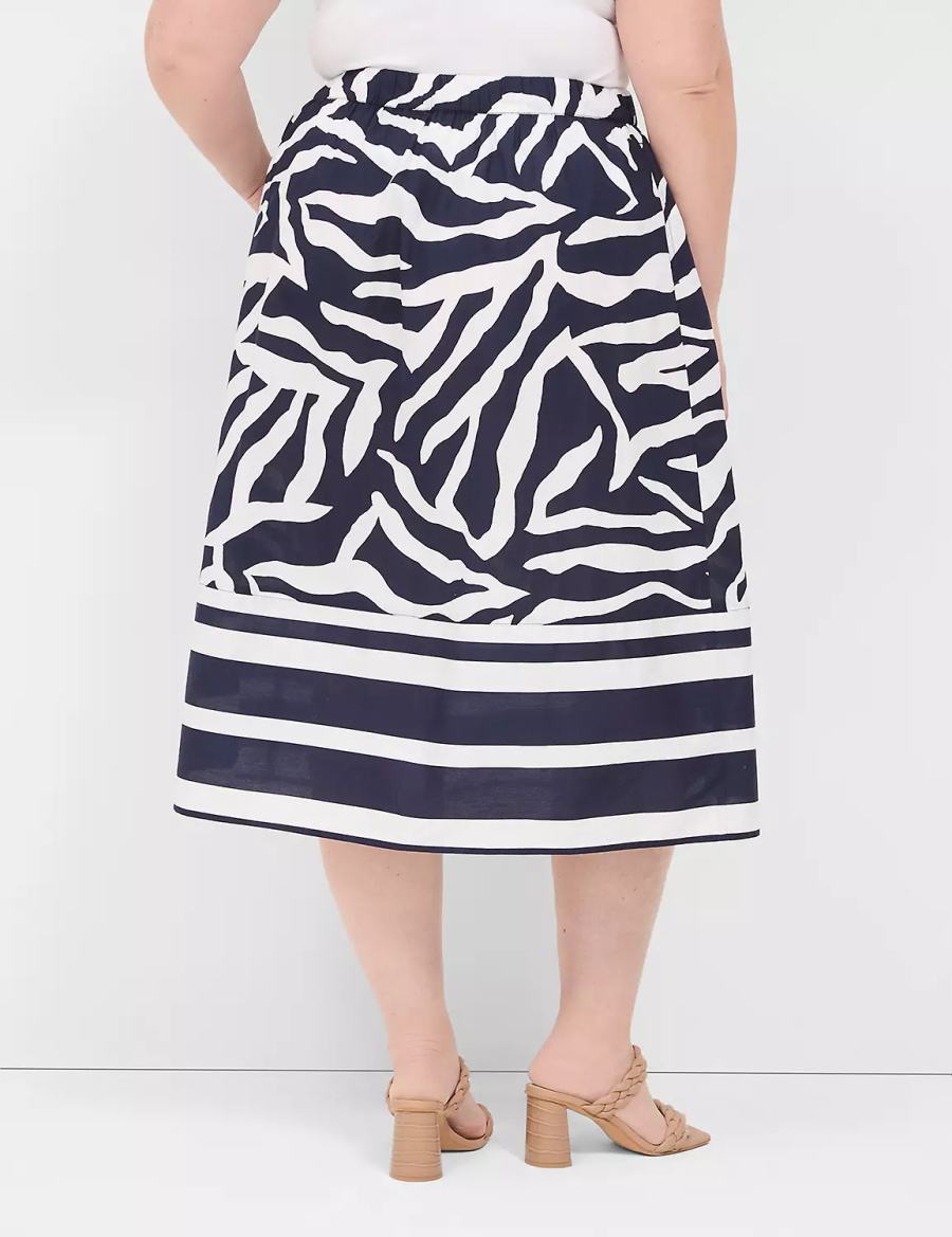 Lane Bryant Printed Midi Women Skirts Navy White | ACT7321YG