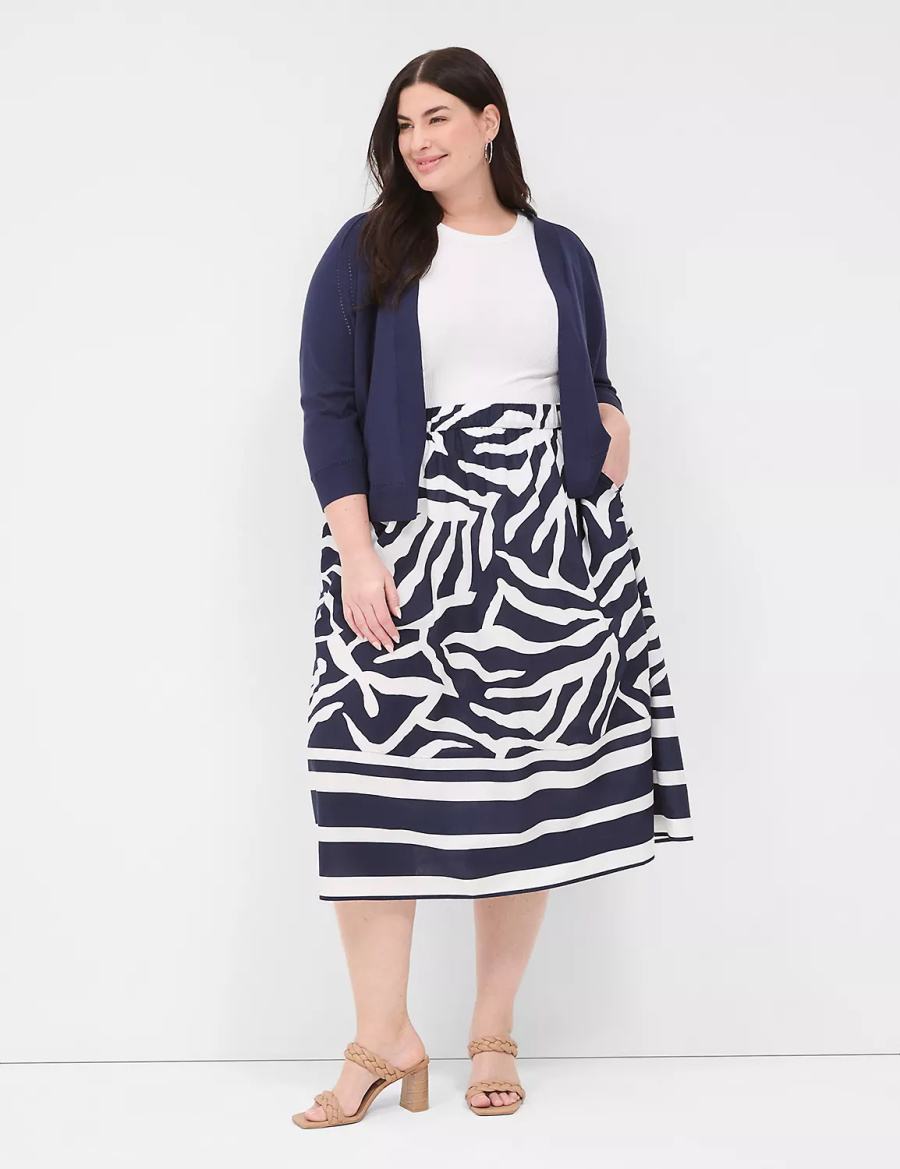 Lane Bryant Printed Midi Women Skirts Navy White | ACT7321YG