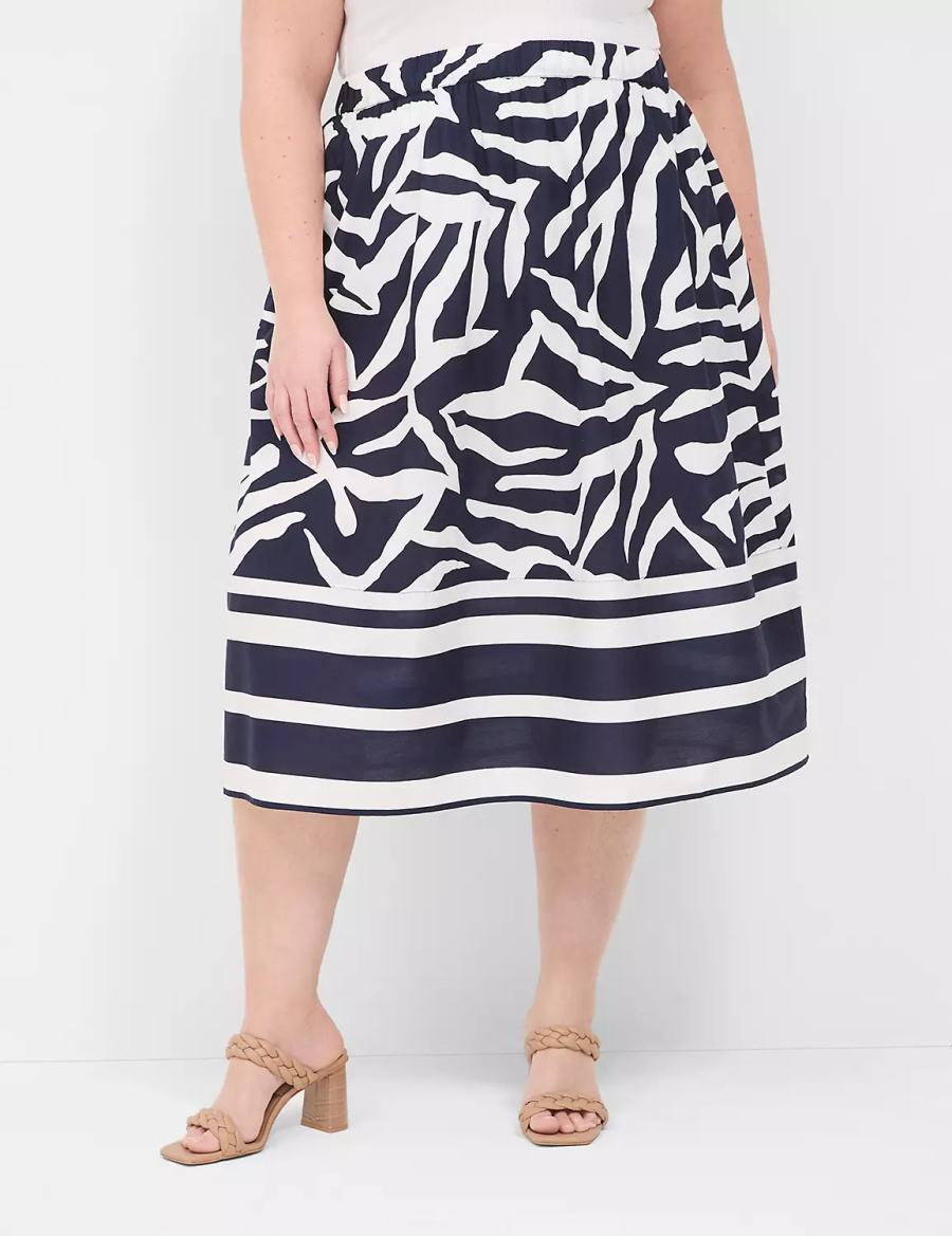 Lane Bryant Printed Midi Women Skirts Navy White | ACT7321YG