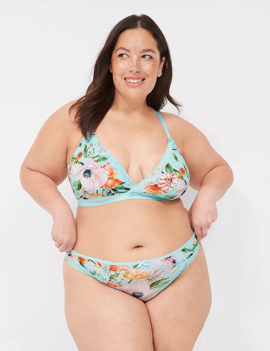 Lane Bryant Printed No-Wire Triangle Women Unlined Bra Turquoise | OEE969ED