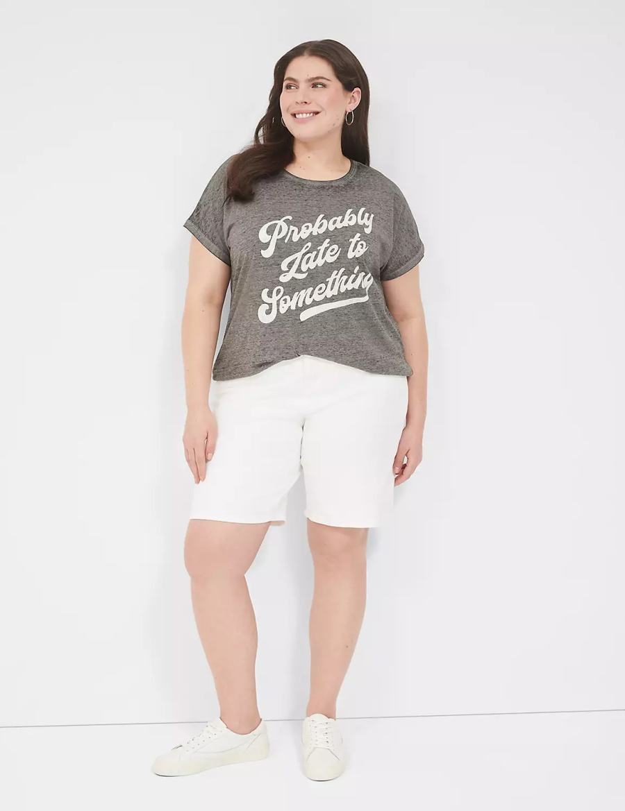 Lane Bryant Probably Late For Something Graphic Tee Women T Shirts Grey | NTO3971EX