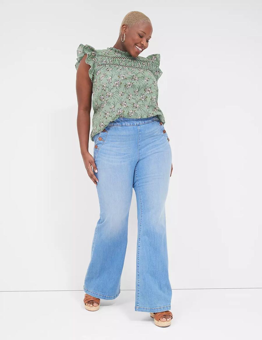 Lane Bryant Pull-On Fit High-Rise Sailor Flare Women Jeans Blue | KYV1423LT