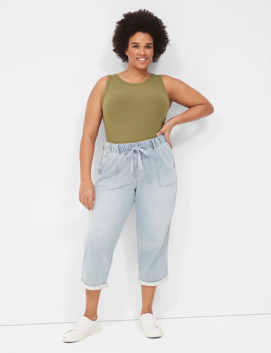 Lane Bryant Pull-On Fit Knit Boyfriend Capri Women Jeans Light Blue | JVE2664HV