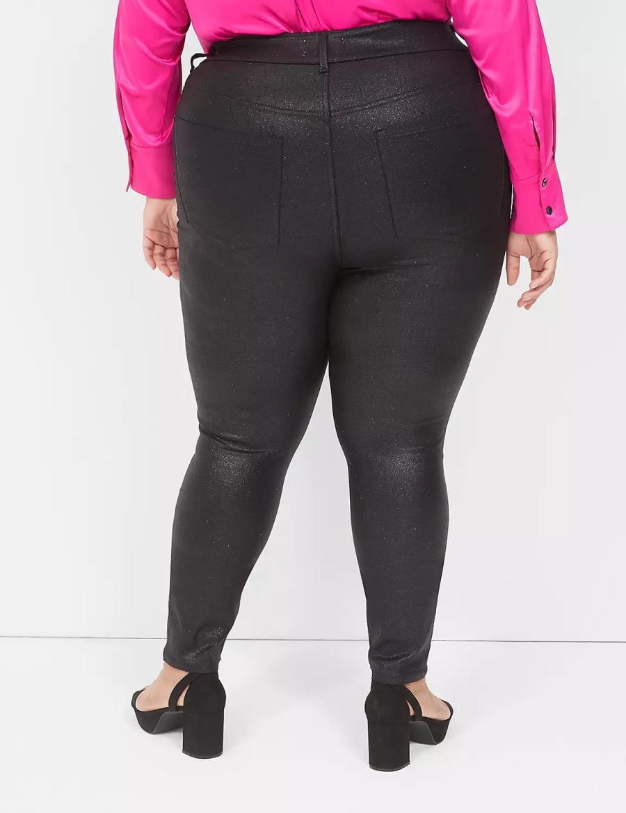 Lane Bryant Pull-On High-Rise Sparkle Women Jeggings Black | EQW127QC