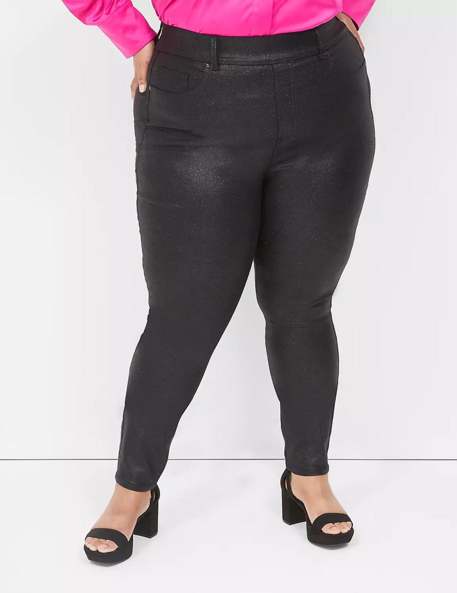 Lane Bryant Pull-On High-Rise Sparkle Women Jeggings Black | EQW127QC