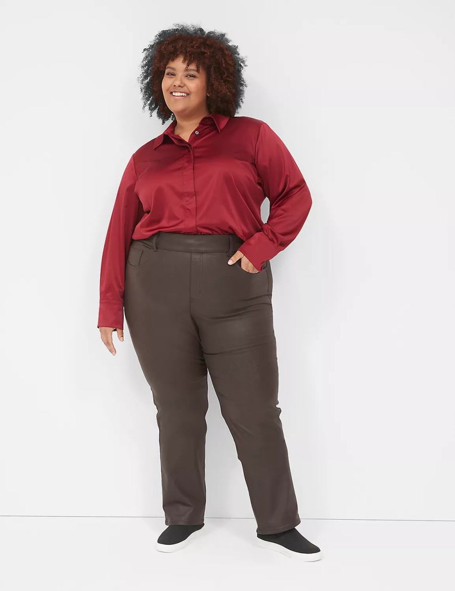 Lane Bryant Pull-On High-Rise Straight Coated Women Jeans Chocolate | NGO57LX