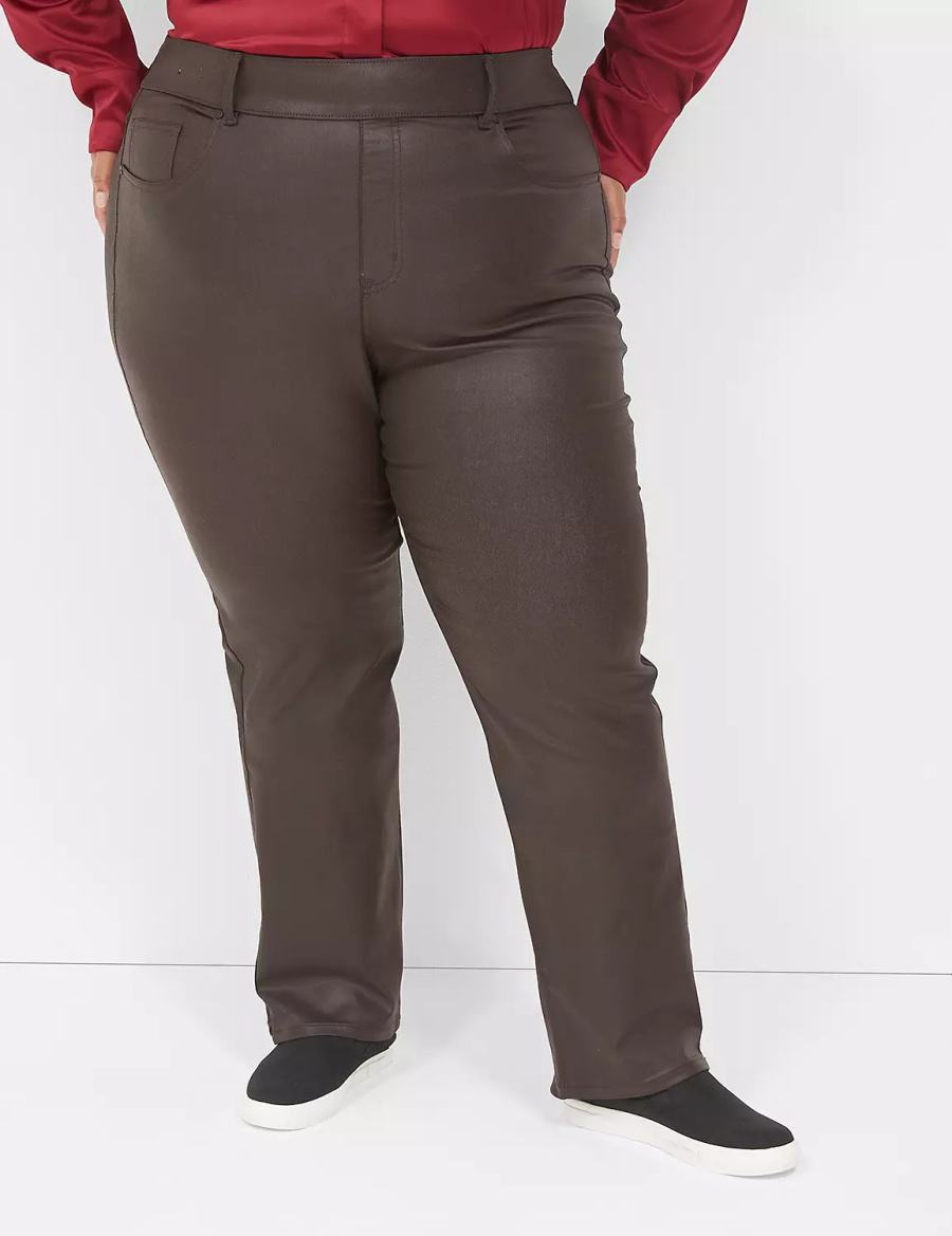 Lane Bryant Pull-On High-Rise Straight Coated Women Jeans Chocolate | NGO57LX