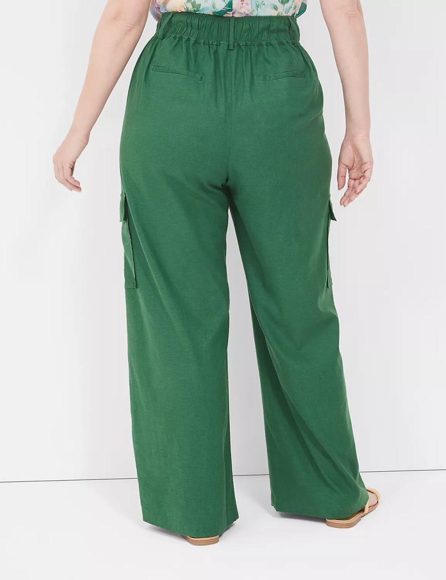 Lane Bryant Pull-On Linen Straight Leg Cargo Women Pants Deep Green | ZUM142TE