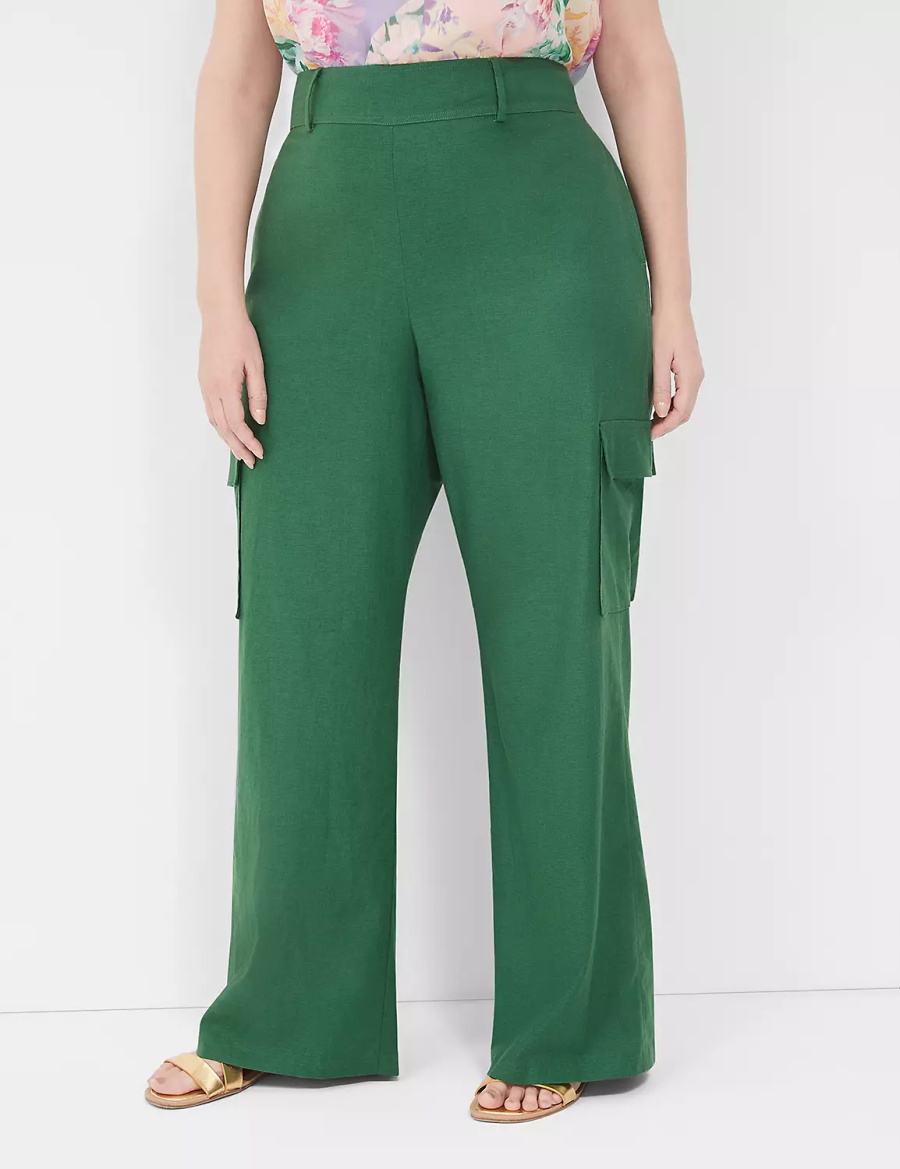 Lane Bryant Pull-On Linen Straight Leg Cargo Women Pants Deep Green | ZUM142TE