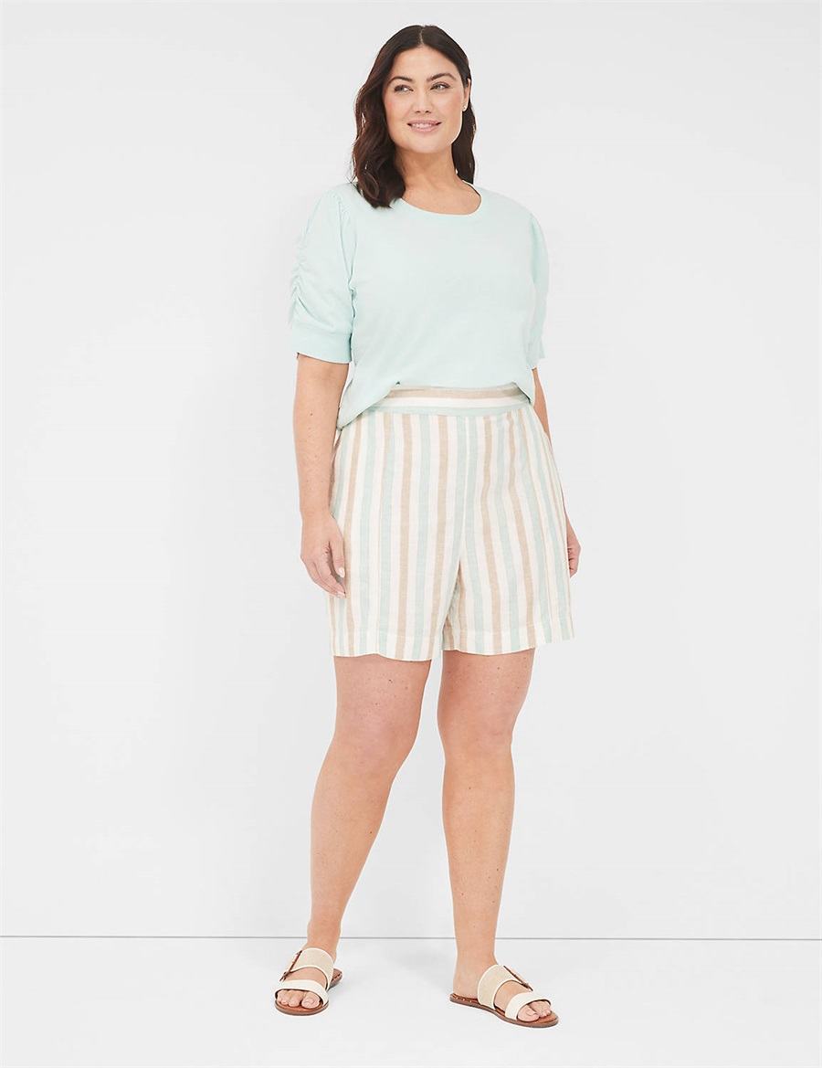 Lane Bryant Pull-On Linen Stripe Women Shorts Stripes | MRJ8797GJ