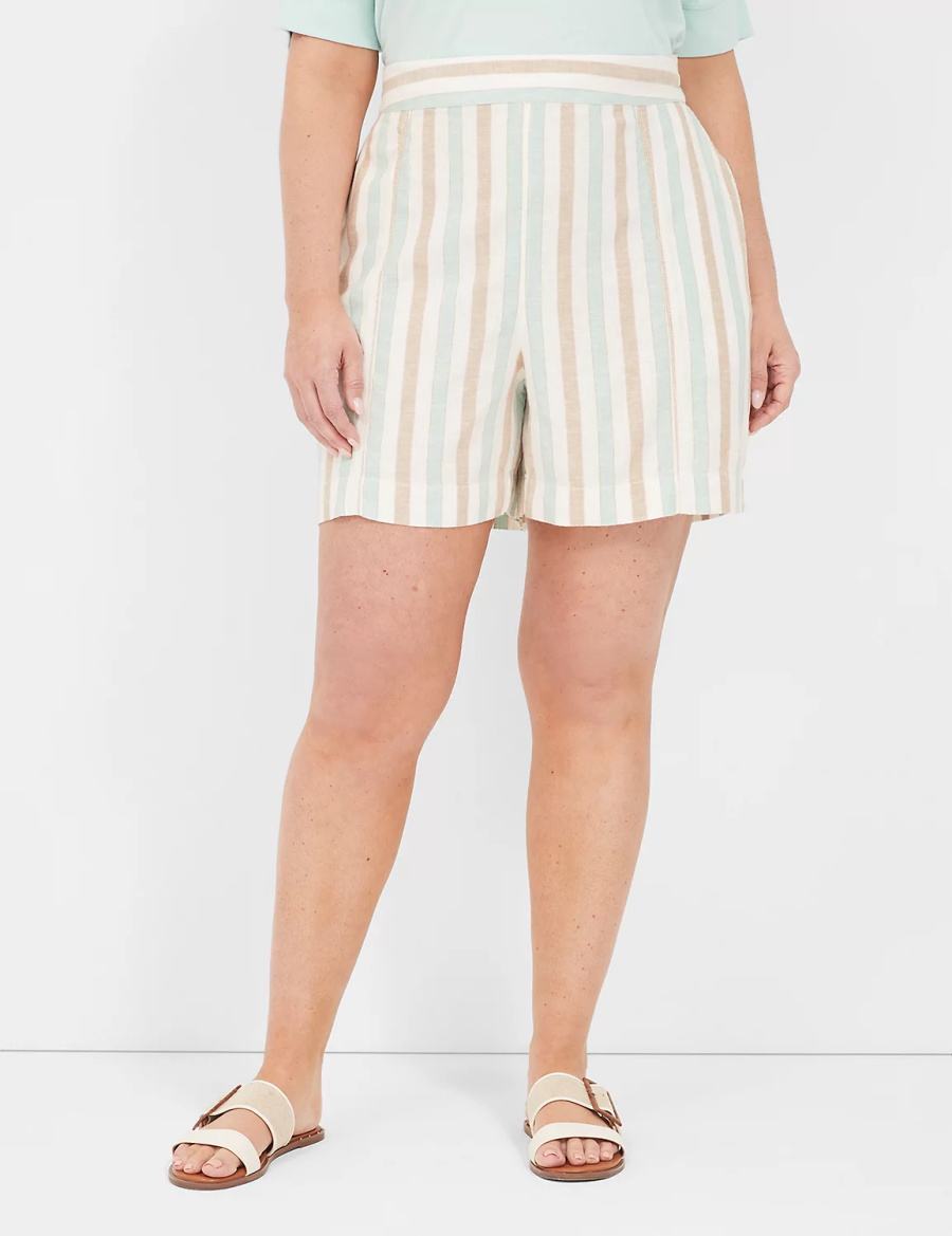 Lane Bryant Pull-On Linen Stripe Women Shorts Stripes | MRJ8797GJ