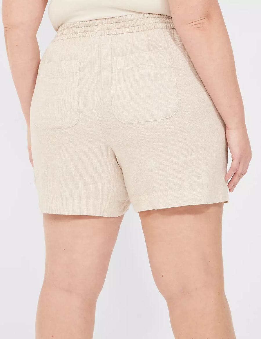 Lane Bryant Pull-On Linen Stripe Women Shorts Beige Stripes | IIL4962QD