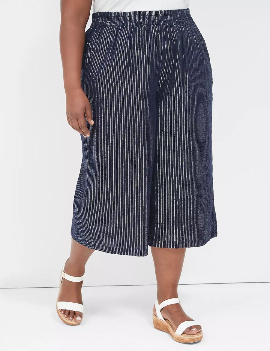 Lane Bryant Pull-On Lurex Gauze Crop Wide Leg Women Pants Blue | CPJ4795RV