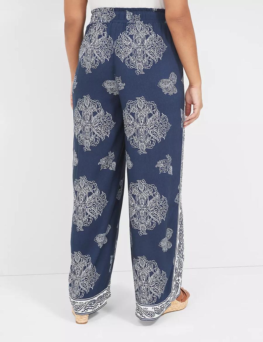 Lane Bryant Pull-On Paperbag Wide Leg Women Pants Navy | NFI8636HR