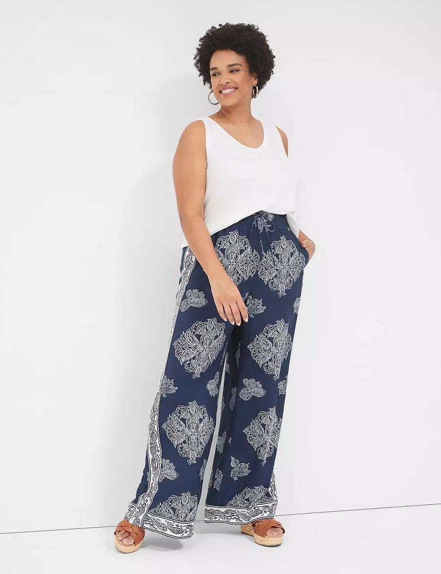 Lane Bryant Pull-On Paperbag Wide Leg Women Pants Navy | NFI8636HR