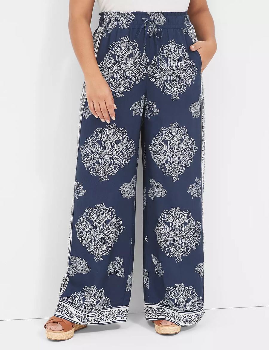 Lane Bryant Pull-On Paperbag Wide Leg Women Pants Navy | NFI8636HR