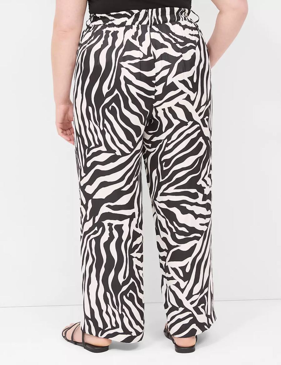 Lane Bryant Pull-On Satin Wide Leg Women Pants White Black | NKR2336QL