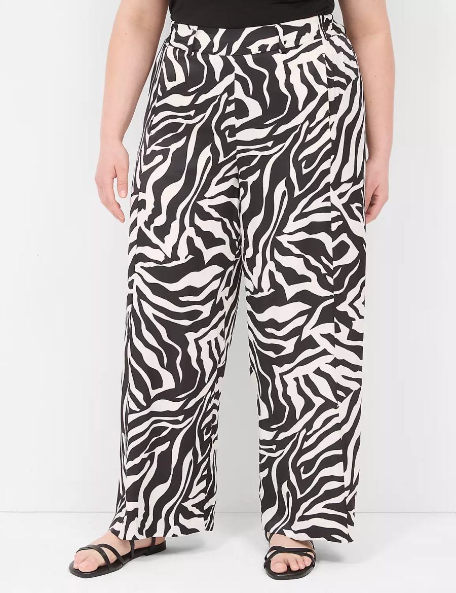 Lane Bryant Pull-On Satin Wide Leg Women Pants White Black | NKR2336QL