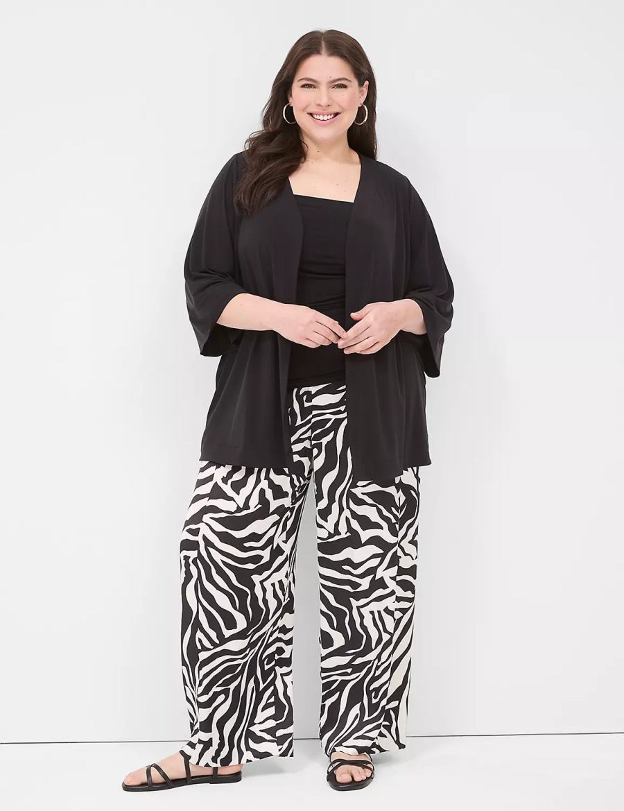 Lane Bryant Pull-On Satin Wide Leg Women Pants White Black | NKR2336QL