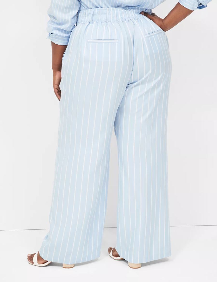 Lane Bryant Pull-On Straight Leg Women Pants Light Blue Stripes | NOI7036DZ