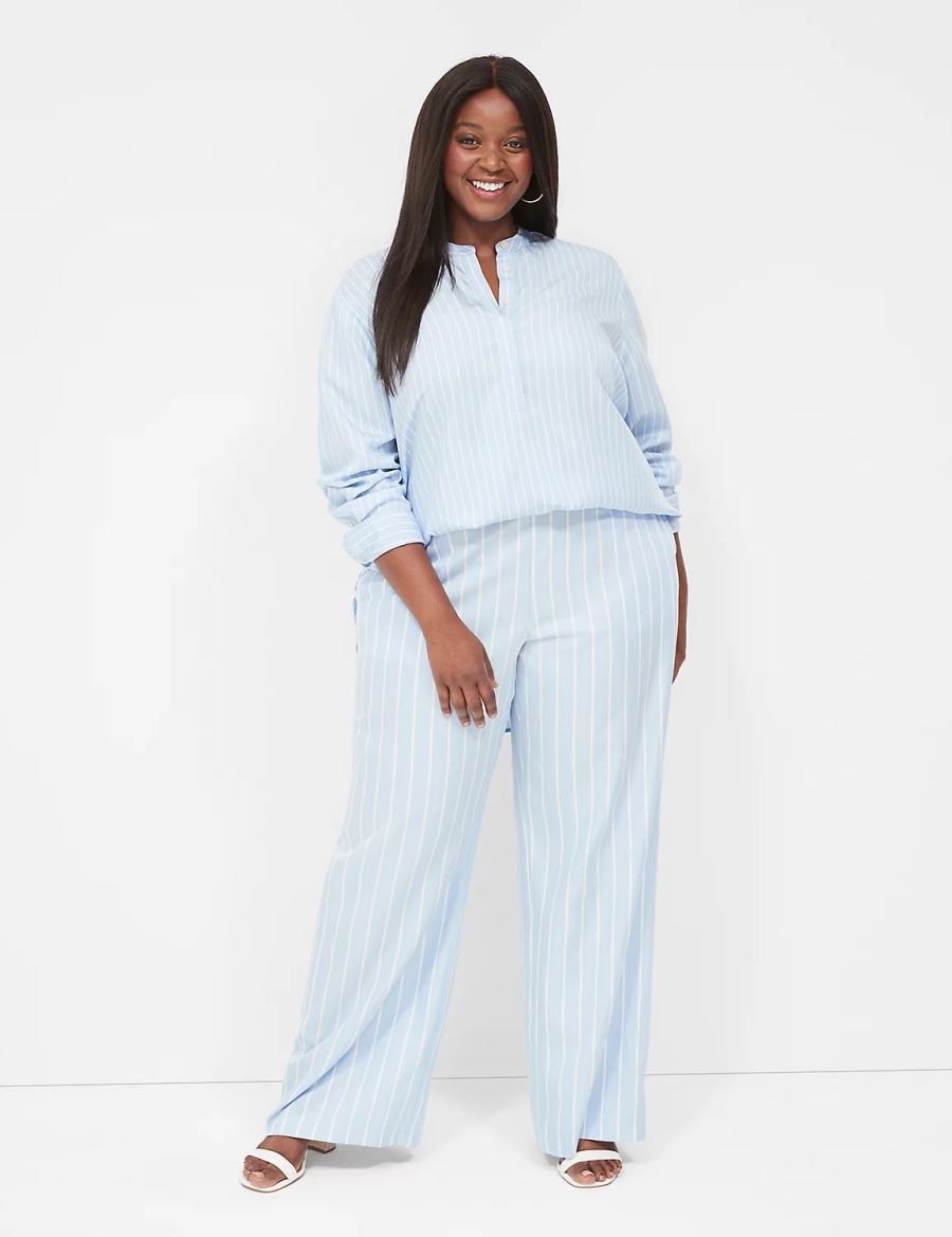 Lane Bryant Pull-On Straight Leg Women Pants Light Blue Stripes | NOI7036DZ