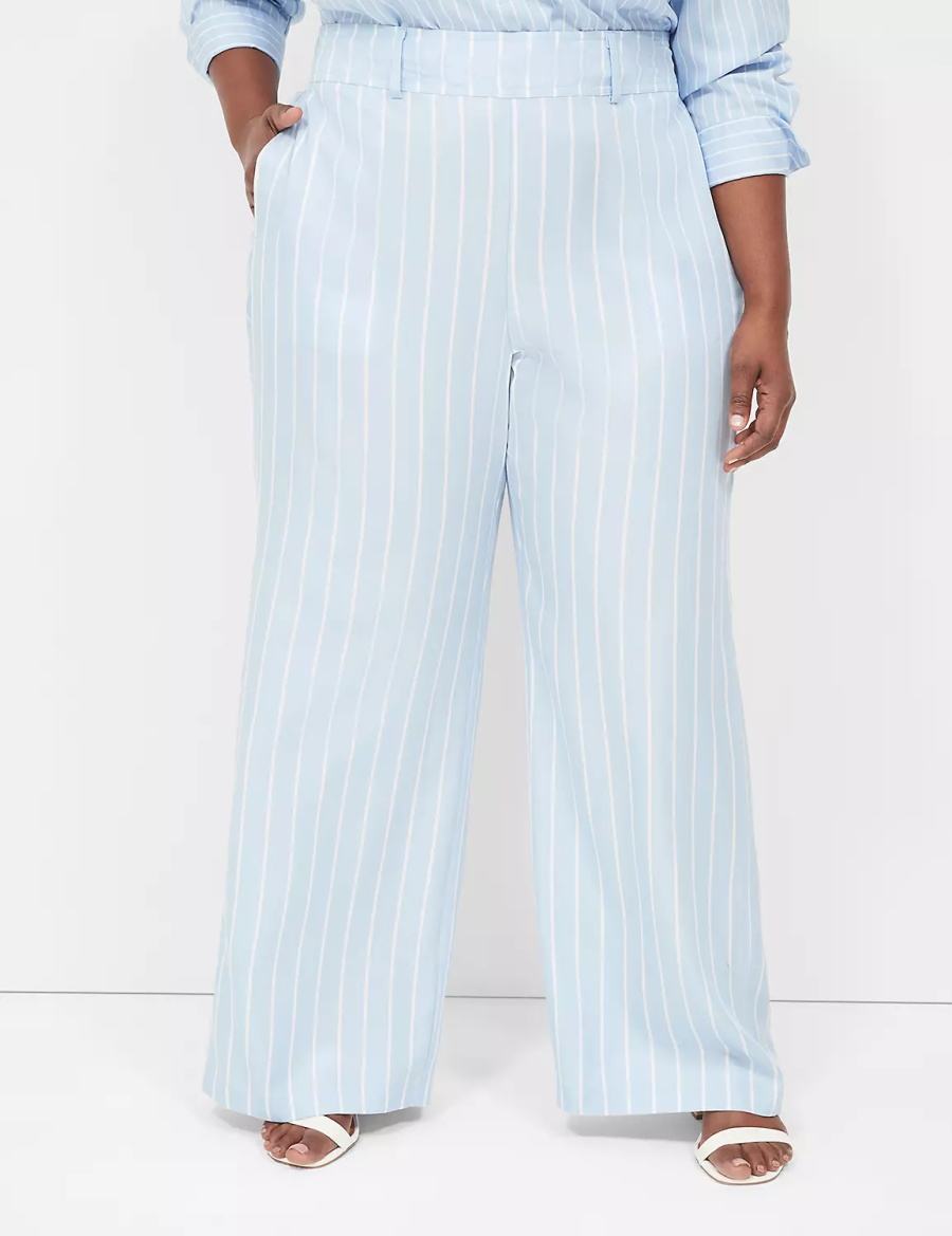 Lane Bryant Pull-On Straight Leg Women Pants Light Blue Stripes | NOI7036DZ