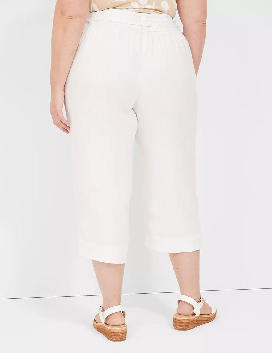 Lane Bryant Pull-On Twill Linen Capri Women Pants White | PQU9545MI