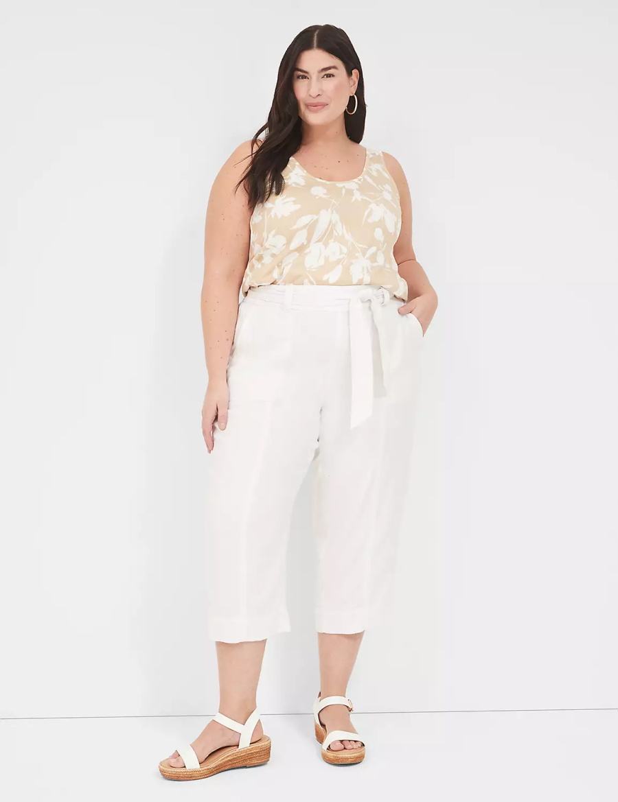 Lane Bryant Pull-On Twill Linen Capri Women Pants White | PQU9545MI