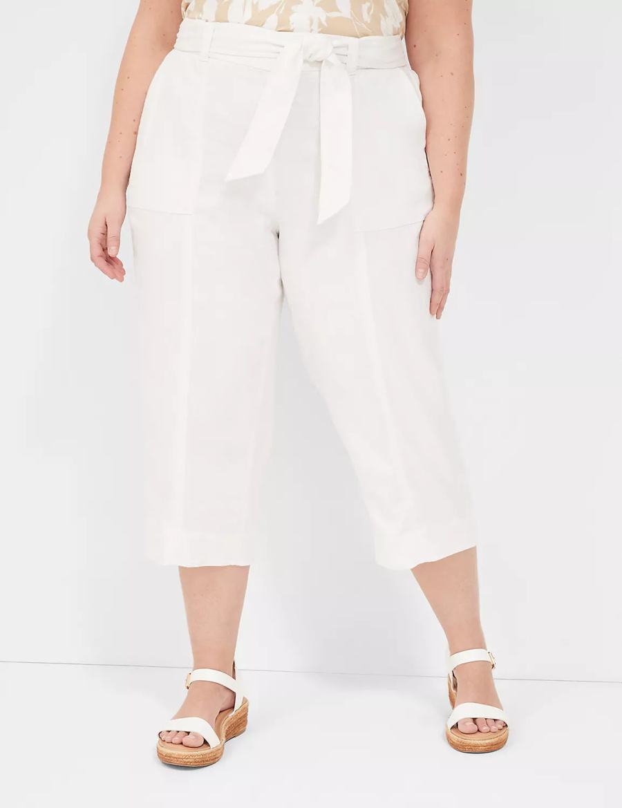 Lane Bryant Pull-On Twill Linen Capri Women Pants White | PQU9545MI