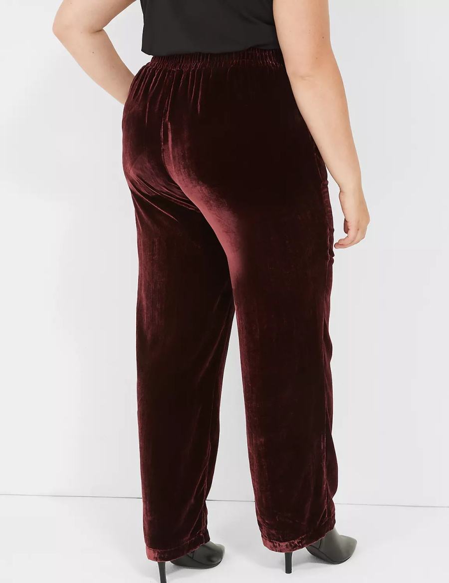 Lane Bryant Pull-On Velvet Straight Leg Women Pants Burgundy | DZC1371KB