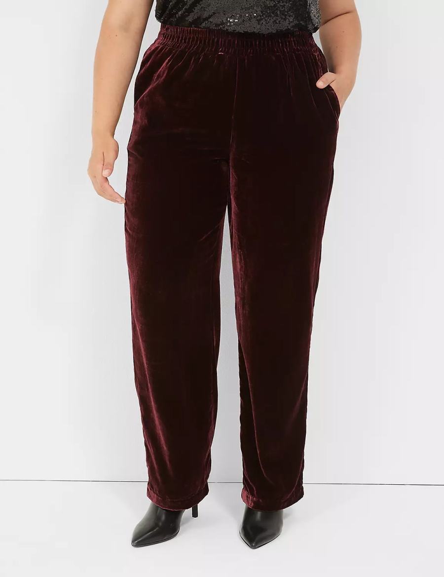 Lane Bryant Pull-On Velvet Straight Leg Women Pants Burgundy | DZC1371KB