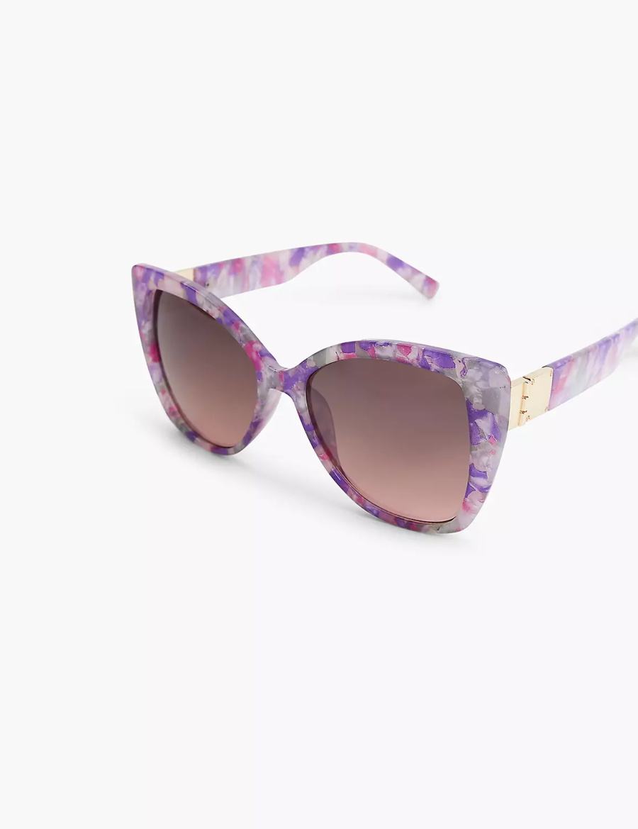 Lane Bryant Purple Marble Cateye Women Sunglasses Purple Multicolor | VBS8278CL