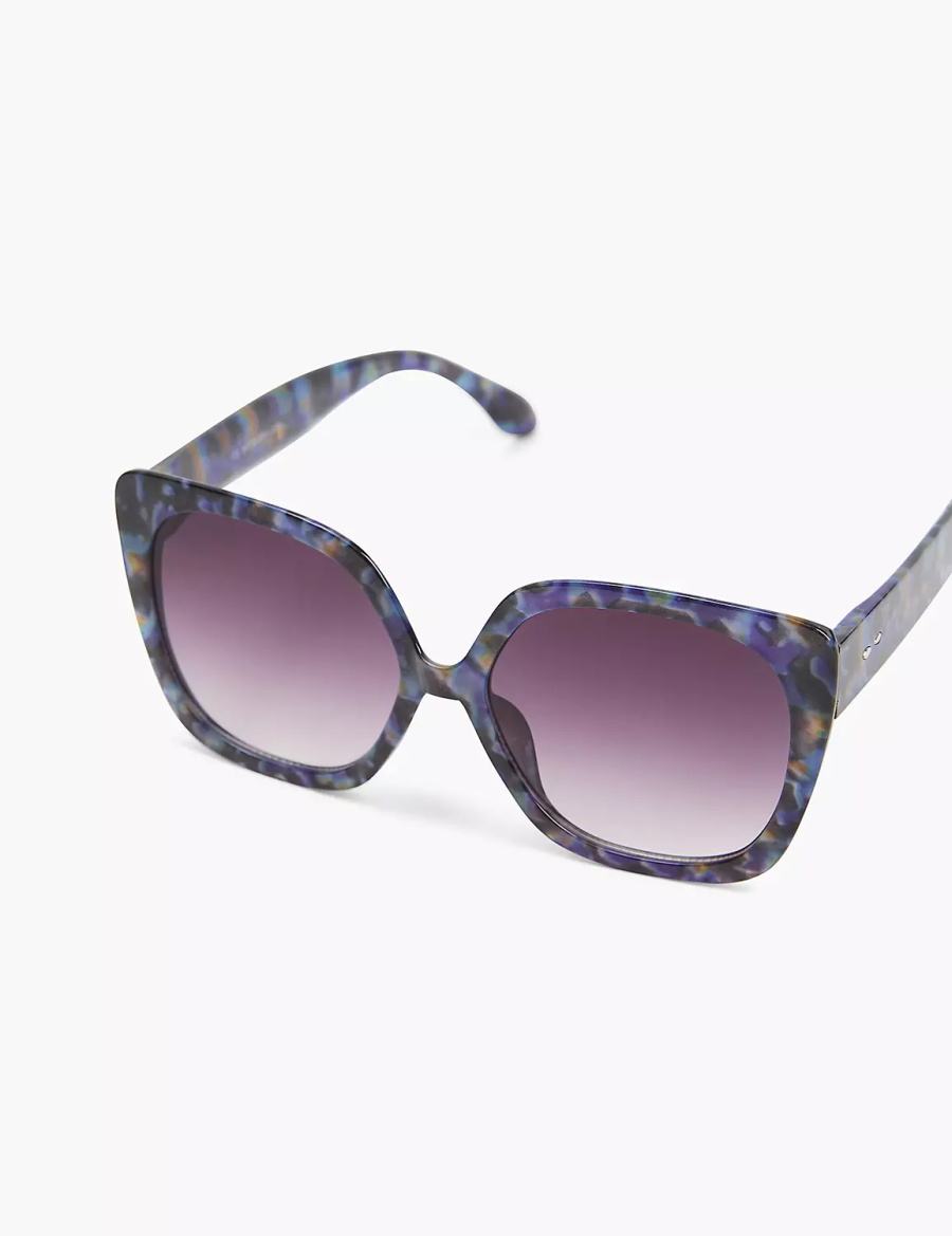 Lane Bryant Purple Tortoiseshell Print Large Cateye Women Sunglasses Blue Black | LUT2766IR